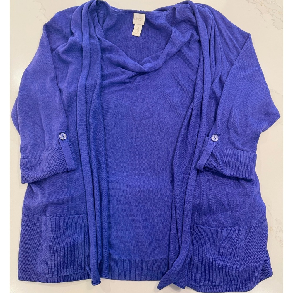 Chico's Women's Cardigan Blue Size 2 Viscose Cotton Button Hooded NWT